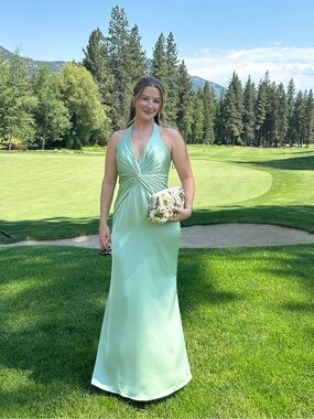 Halter V-Neck Sage Green Wedding Guest Dress